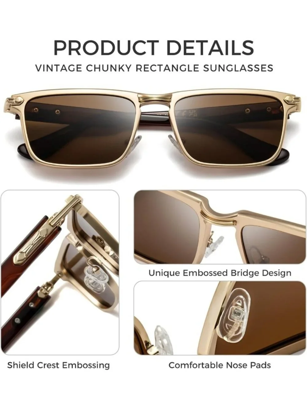 Retro Rectangle Sunglasses for Men | Chunky Square Shades | Polarized UV400